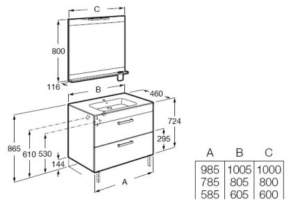 Mueble Joli Azul Mate sencillo Con Espejo planos
